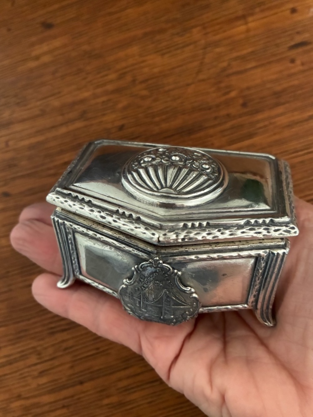 1930s Silver Trinket or Jewelry Box San Francisco Oakland Bay Bridge
